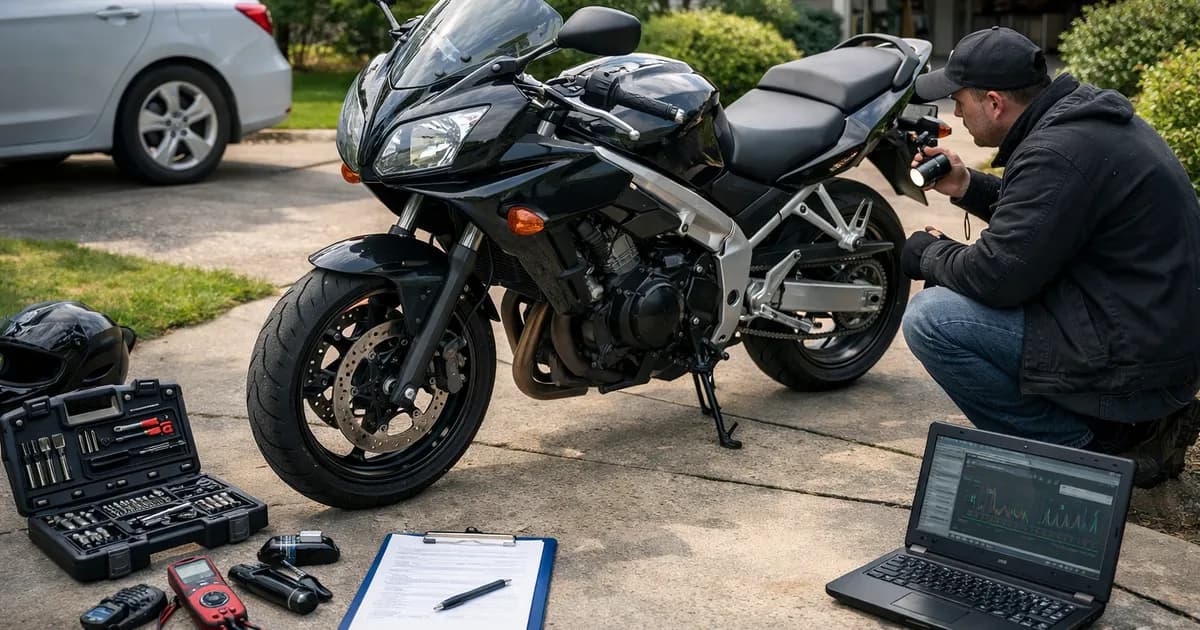 Moto de segunda mano aparcada en un domicilio durante una inspección visual