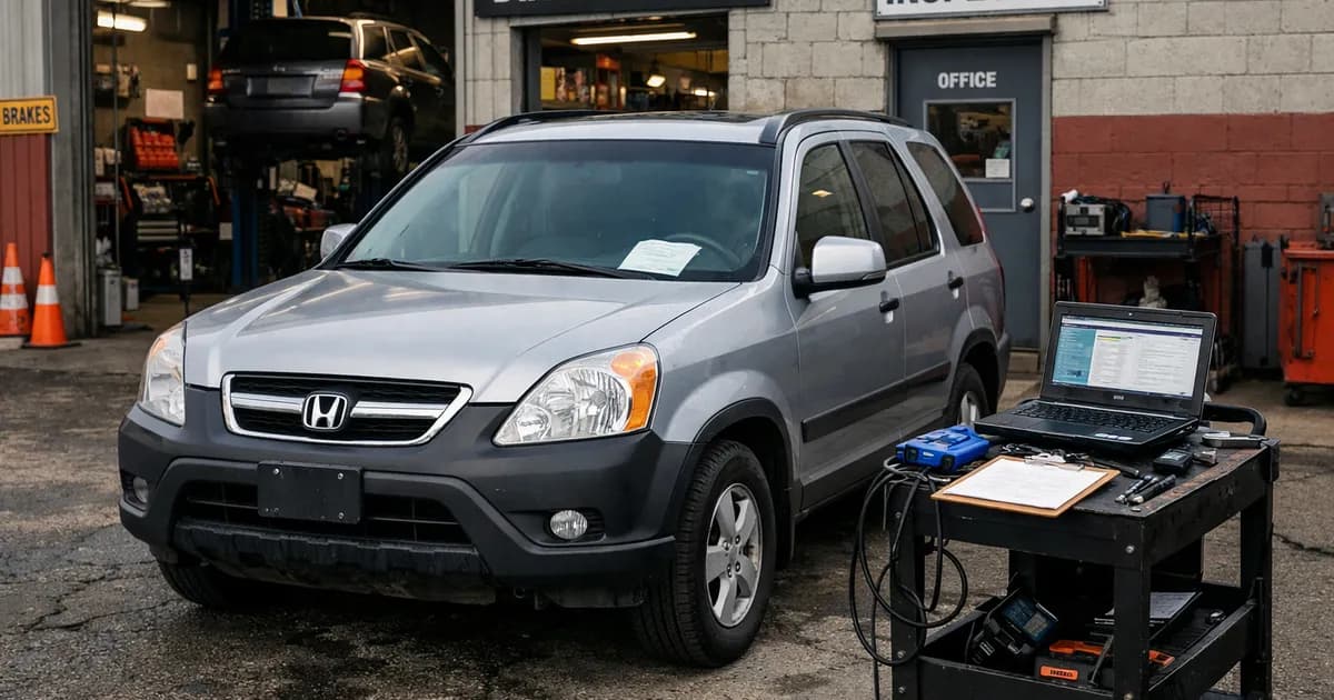 Coche de segunda mano aparcado frente a un taller, listo para pasar la ITV